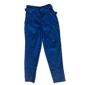 A.L.C Diego High Paper Bag Waisted Tapered Pants Blue Linen Blend Size 2 NEW